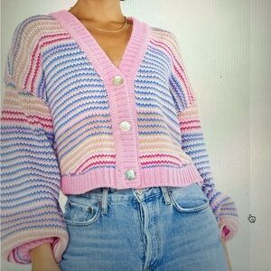 Show Me Your MuMu Pink and Blue Striped Cardigan
